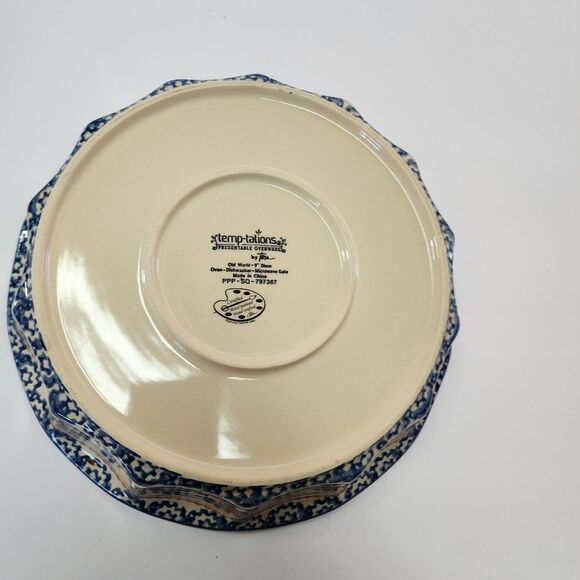 Temptations Presentable Ovenware Tara Old World Blue Scalloped Edge Pie Plate - Picture 4 of 8